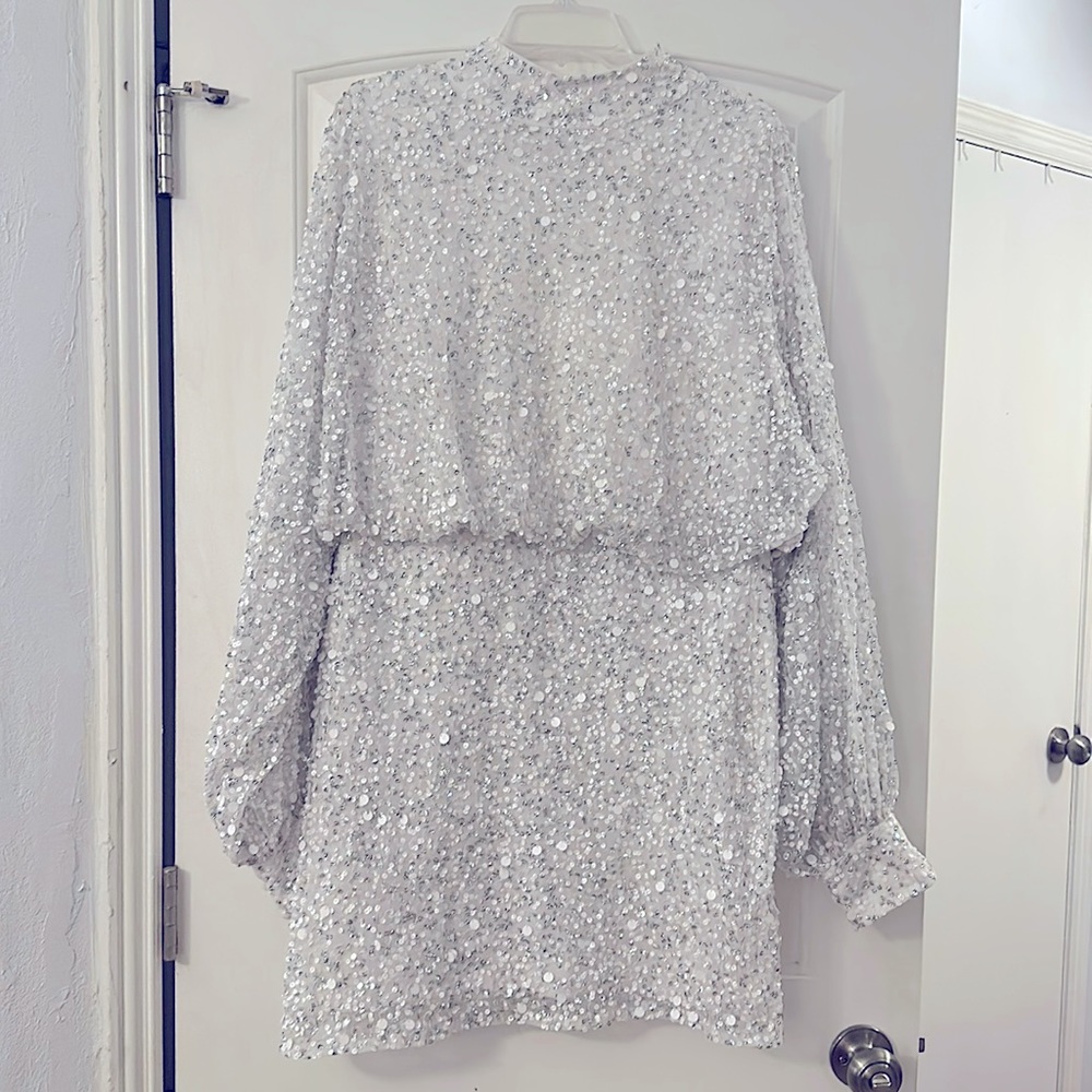 Nasty Gal Balloon Sleeve Sequin Embellished Mini Dress size 14